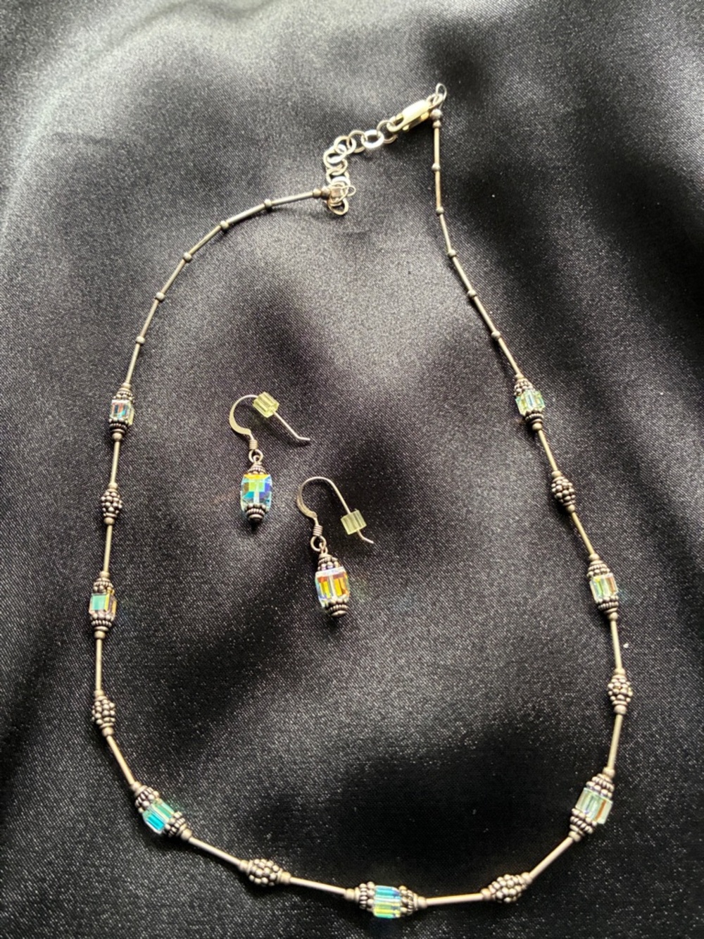 925 Silver Crystal Pendant Necklace and Earring Set - Women Jewelry